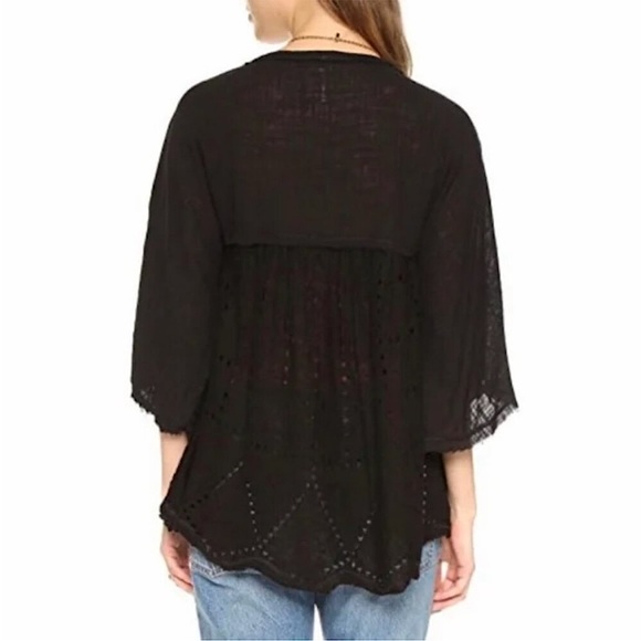 Free People Summer Lovin’ Black Linen Blend Tunic Blouse Top - Picture 2 of 8